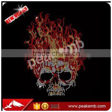 Hotfix Rhinestone Motif Skull On Fire Diamante Transfer Iron On Gem Crystal