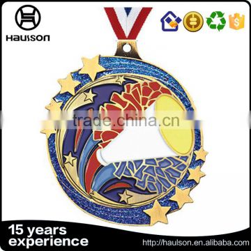 new fashion custom embossed glittering casting soft enamel iron brass zinc alloy gold plated sport medal with ribbon