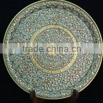 Indian Marble Thali Plate Handicraft Gift Decor gold leaf Gallery Hindu God Puja Ganesha Miniature Painting