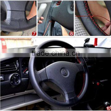 genuine leather top layer Universal Car Steering Wheel Cover with punching hole and thread BDJL501259