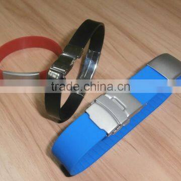 cheap custom silicone bracelet with stainless steel plate