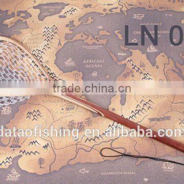 Rubber net long handle wooden fishing landing net