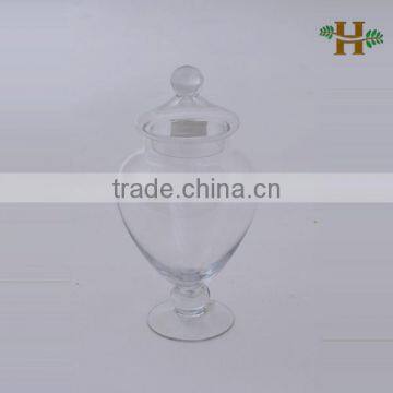 Handmade pot-bellied suite glass jar, clear footed glass pot with a lid
