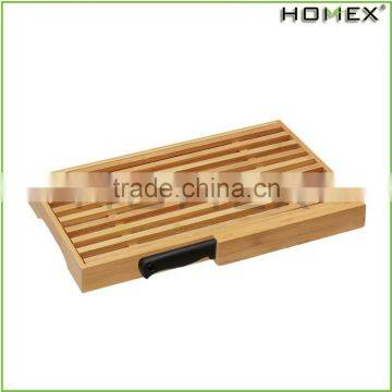 Bamboo bread slicer bread crumb catcher tray w knife Homex BSCI/Factory