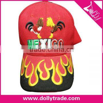 Mexico Fashion Embroidered Two Cocks Red Baseball Hat