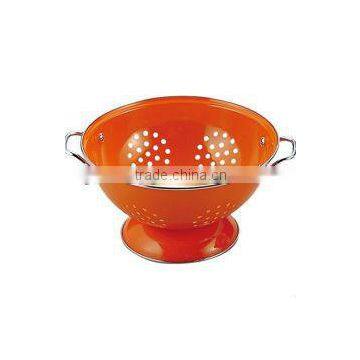 Vintage Enamel Metal Fruit Colander Vegetable Basket Kitchen Strainer With Double Handles photo-3