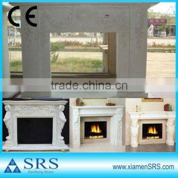 100% hand carved pure white marble fireplace mantel