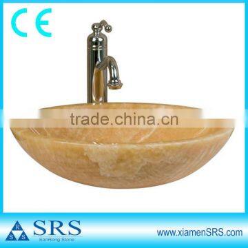 Round yellow honey onyx sink