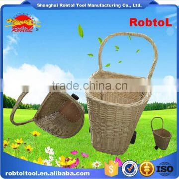 Unique Vintage Willow Weaved Woven Wicker Shopping Trolley Wheels Basket Cart photo-4