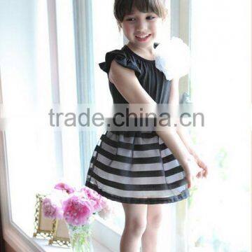 2015 Summer Girls Dress Girls Princess Stripe Dress 3D Flower Color Cute Pageant Party Wedding Costume Kids Clothing Best Gift photo-3