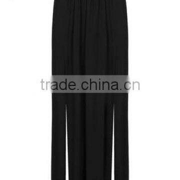 Black spliced jersey elegant long fitted maxi skirt