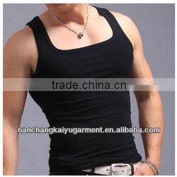 men's slim rib knitting square collar plain tank top in nanchang