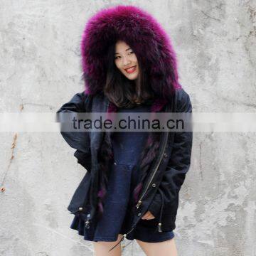 CX-G-P-05K Women Real Raccoon Fur Collar Decorate Real Fox Fur Parka