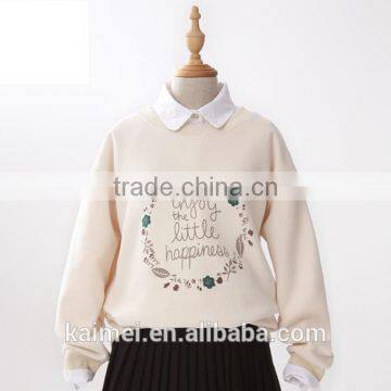 Wholesale classical design high quality inside brush fleece CVC(75/25) Korea style sweatshirt no hood