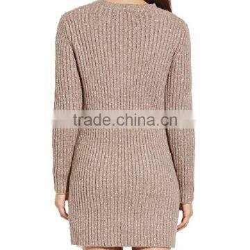 Crew Neck Rib-knit Longline Wholesale Pullover Sweater With Front Patch Pockets photo-3