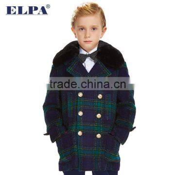 ELPA 2016 Kid's Coats Latest Design Plaid Luxury Wool Coat for Winter
