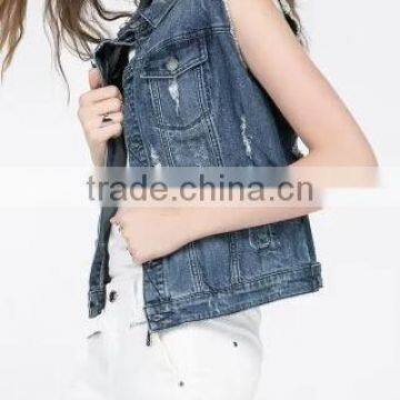Runwaylover EY1065C Hot Sale 2017 Ladies Fashion Sleeveless Denim Jackets