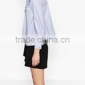 Runwaylover EY2385B Women Long Sleeve Fashion Falbala Pure Color Blouse photo-2