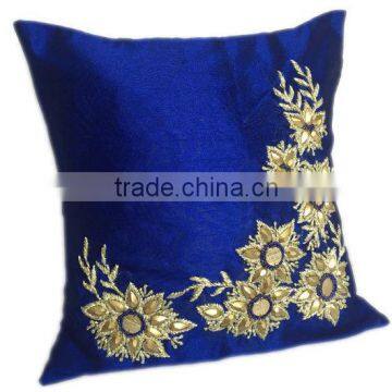 Blue Gold Pillows Blue Gold Embroidery Accent Pillow Embroidery Pillow Cover Indigo Blue Gold Pillowcase photo-4