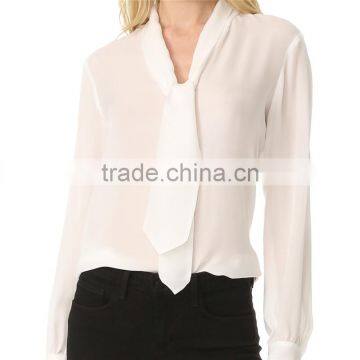 2017 OEM Casual Fine Beam Sleeve Silk Blouse With Neck Tie photo-2