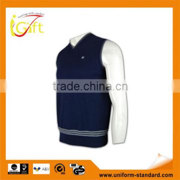 ISO9001/BSCI Manufature v-neck navy blue wholesale cheap sweater vest