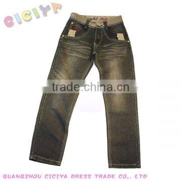 Classic design wash jeans pants for kids boy fashion jean with rib waist