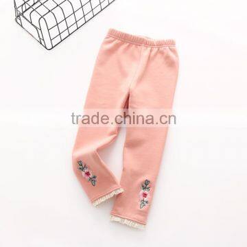 Winter Solid Color Embroidery Fleece Leggings for Kids Girls photo-2