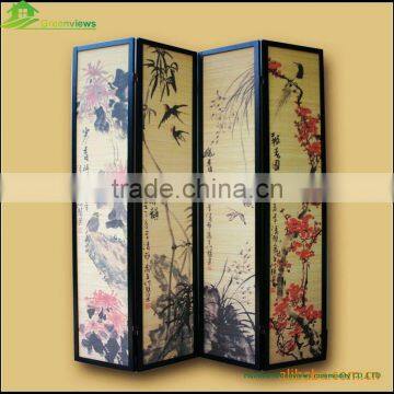 Colorful Elegant Folding Waterproof Canvas Screen Bamboo Folding Screen Sliding Doors Interior Room Divider GVLB03 photo-4
