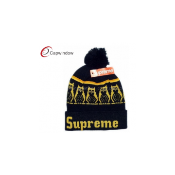 Jacquard Logo Skiing Beanie Winter Hats With A Pompon On Top