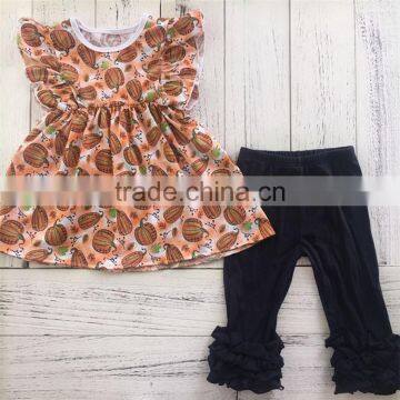 Manufacturer sale OEM quality pumpkin pattern design summer children boutique outfits