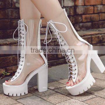 B22415A Ladies High-end temperament Cross bandage high-heeled boots transparent sandals