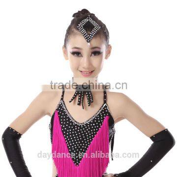 Kid Girl Sexy Open Back Feather Fringed Latin Dance Dresses Child Elegant Salsa Rumba Ballroom Dress photo-4