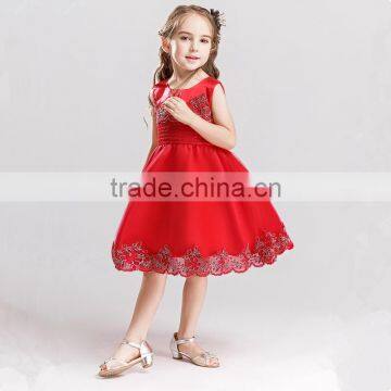 Newest good quality girl plain colors sleeveless lacework children evening dress