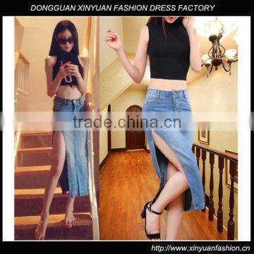 Custom Women Long Skirts High Waist Split Denim Pencil Skirts,Wholesale Fashion Sexy Long Denim Pencil Skirt for Women