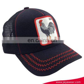 Custom Leather Baseball Cap Cool Mesh Trucker Hat With Cock Logo Patch