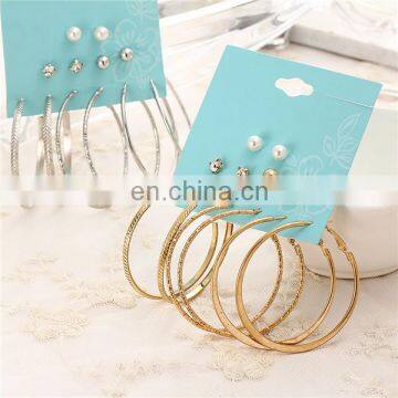 6pairs/set New Fashion Ladies Girls Rhnestone Pearl Hook Dnagle Earring Stud Sets Earrings