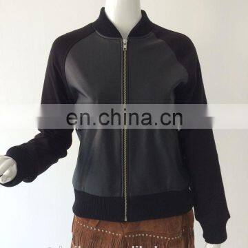 Womens sheep leather punching jacket with pontie sleeve