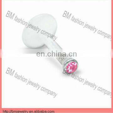 Hot selling clear lip ring bioplast body piercing jewelry with shiny crystal