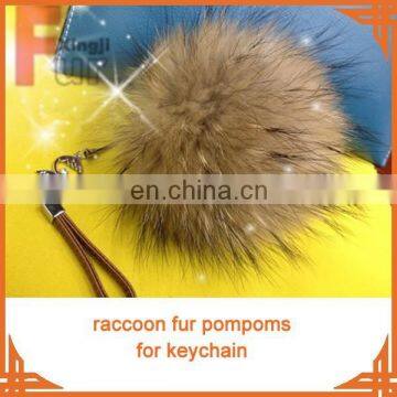 natural brown color raccoon fur pom keychain