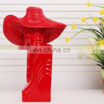 Red Color Lifelike Straw Hat Girls Figure Gift and Decoration