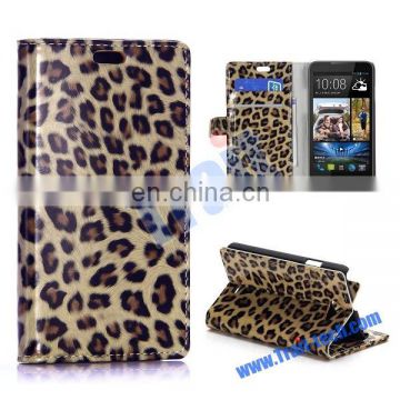 Fashion Leopard Pattern Wallet Style Magnetic Stand Flip Leather Case for HTC Desire 516 with Card Slot