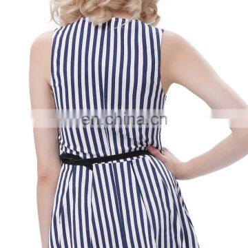 Belle Poque Stripe Pattern Stripped Sleeveless V-Neck A-Line Dress Retro Vintage 50s BP000308-1 photo-6