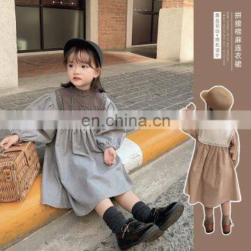 6532 Kids Girls Boutique Spring Fashion Long Sleeve Cotton and Linen Dress