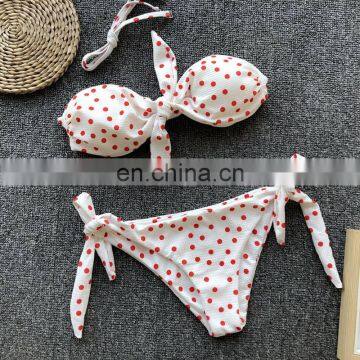 2019 New Style Fashion Hot Ladies Bikini Set Tops Cut Out Padded Bow Dot Women Swimsuit Low Waist Plus Size