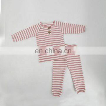 Striped Organic Cotton Rib Knitted Pajama Set For Baby