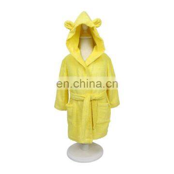 High Quality Warm and Comfortable Baby Hooded Bath Robe Coral Fleece Yellow Bathrobe for Baby photo-2