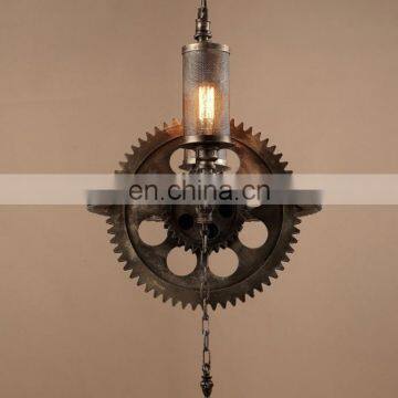 Retro Industrial Rusty Brass Wheel Vintage Lamp Chandelier for Bar photo-4