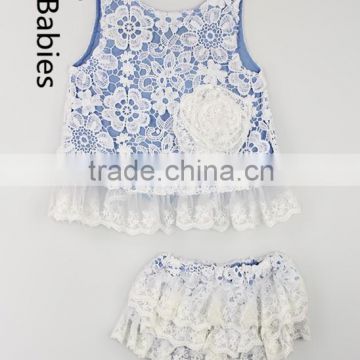 Baby girl boutique clothing sets floral lace fabric tank and bloomers                        
                                                                                Supplier's Choice