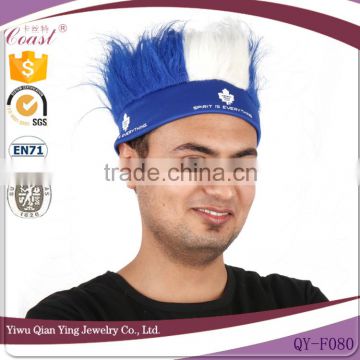 white and blue cheap wholesale soccer sports fan headband hair wigs