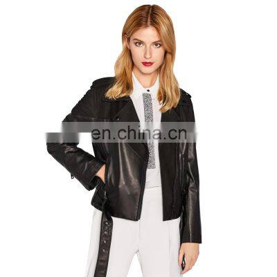 Women Lambskin Blazar Coat Genuine Leather Motorcycle Biker Jacket photo-3